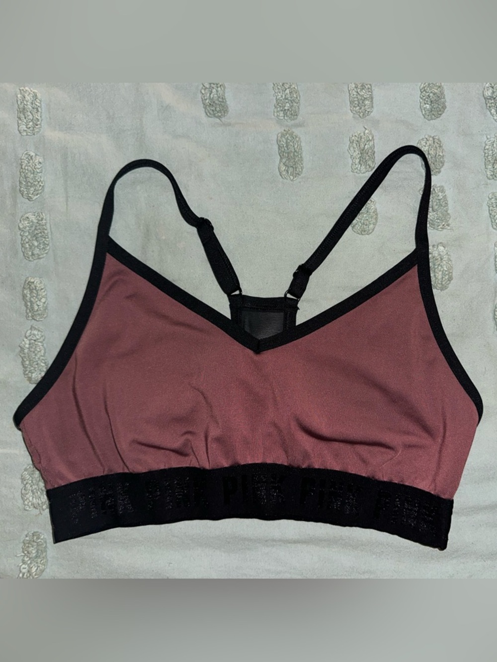 Victoria’s Secret Mauve Bralette w/ Mesh Racer Back Black Trim Shimmer Logo - Picture 3 of 15